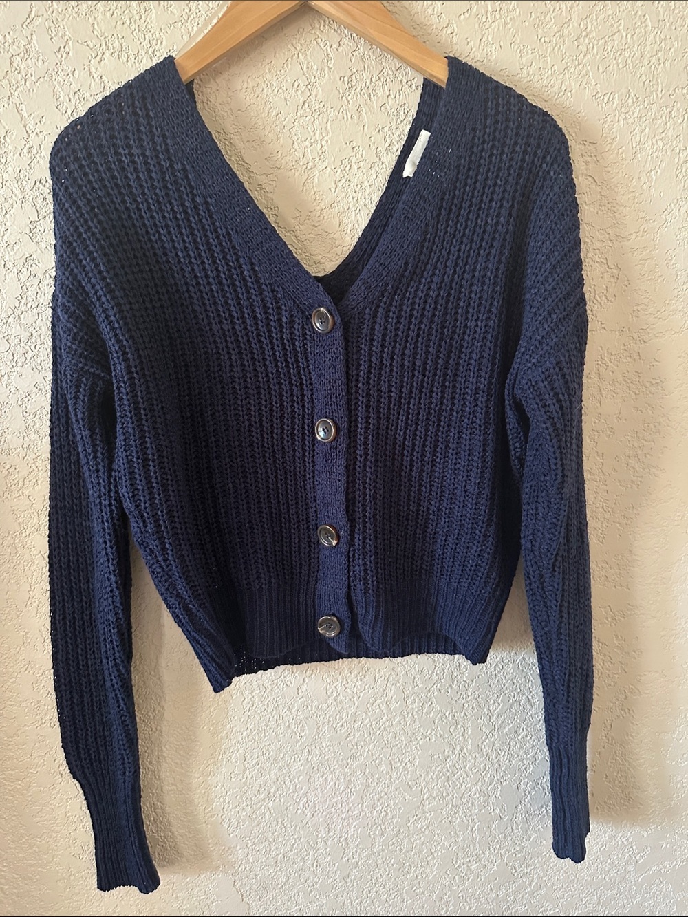 Harper Navy V-Neck Button Cardigan|Knit Sweater
